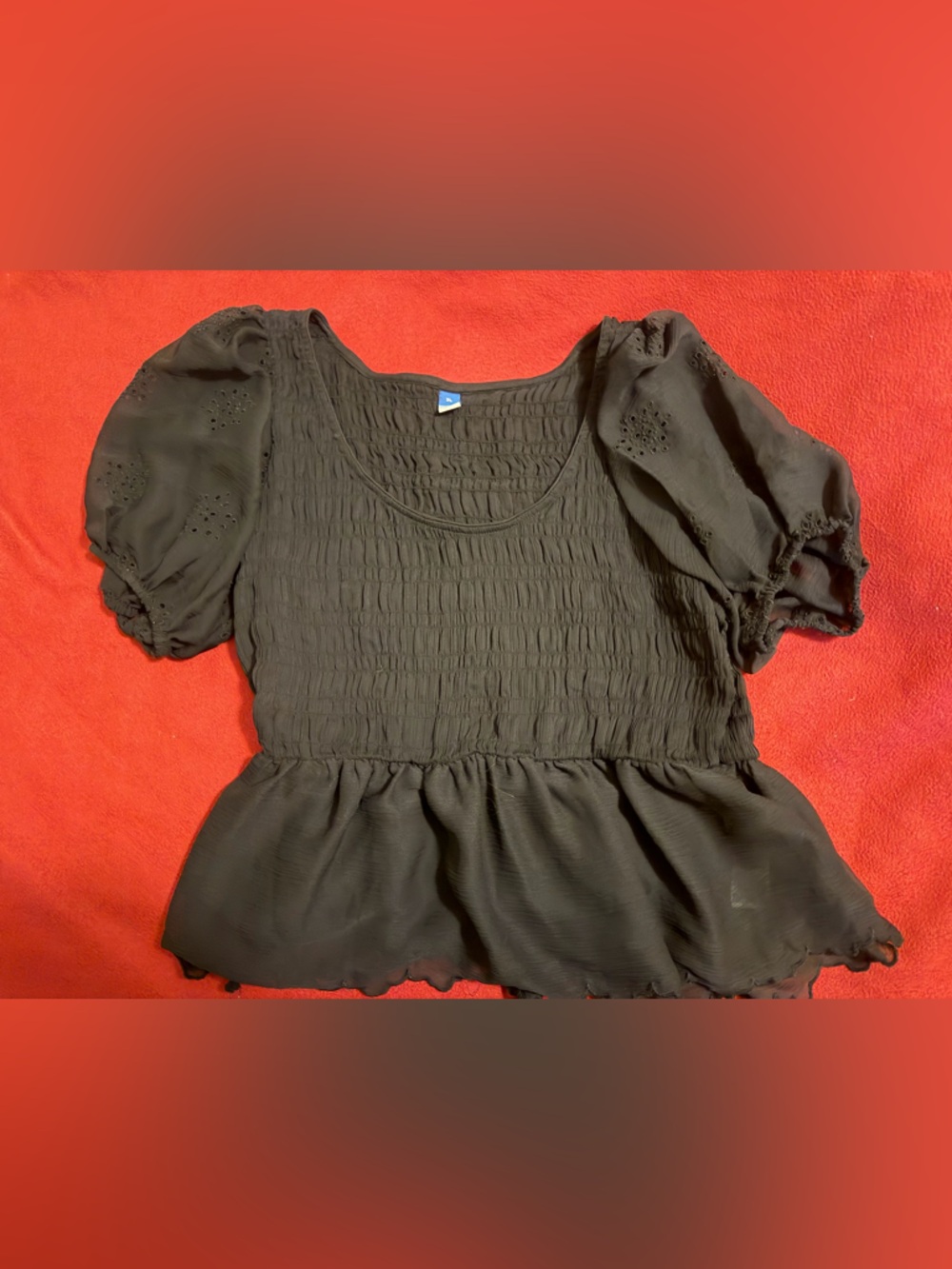 NWOT Old Navy Black Smocked Puff Sleeve Peplum Top